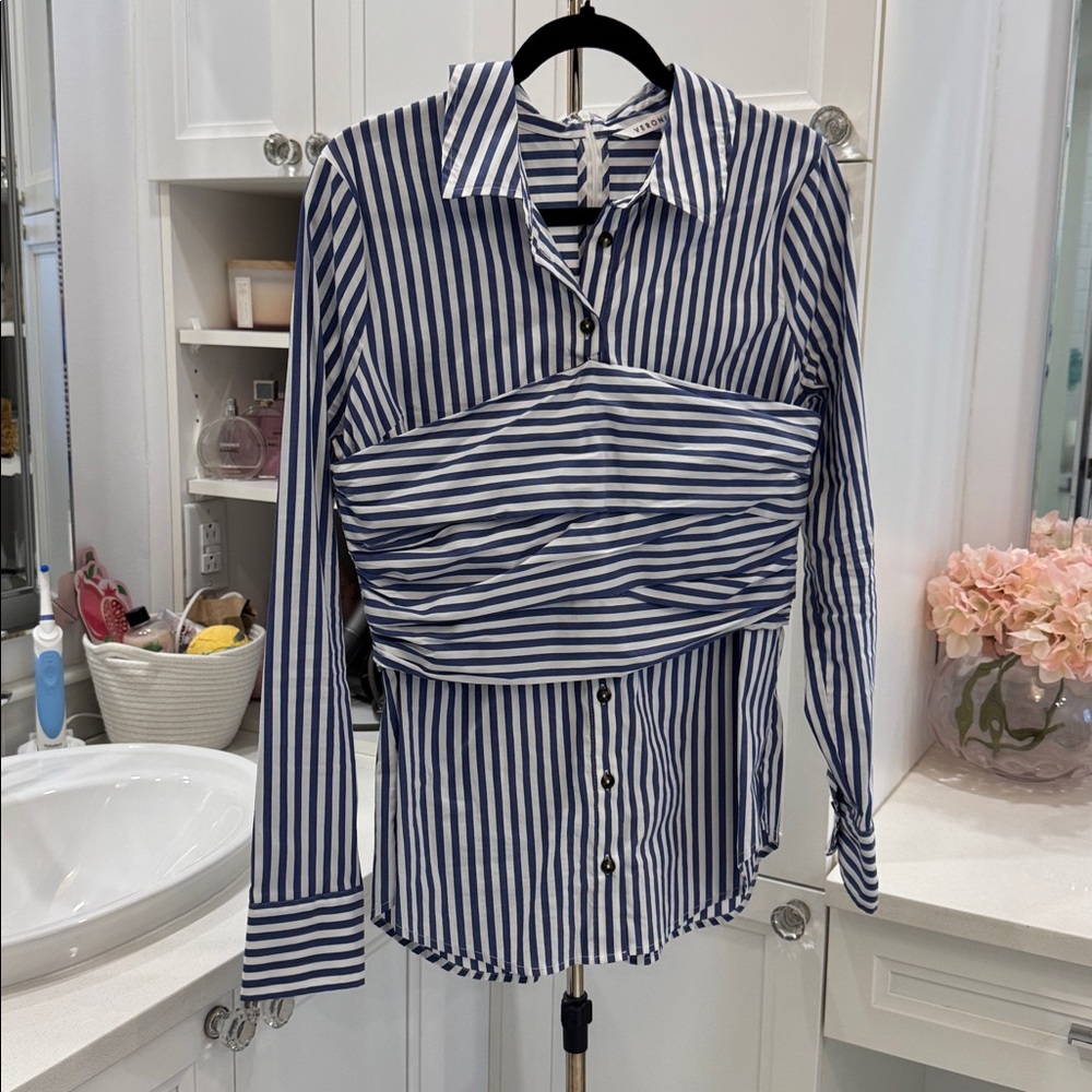 Veronica Beard Blue and White Striped Button Down Shirt - Picture 7 of 13